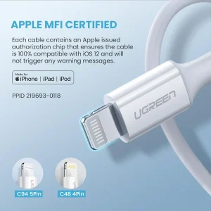 UGREEN-Type-C-to-Lightning-Cable-MFI-Certified-Rubber-Shell-1Meter-White-US171-10493-US171-7-legittech.lk