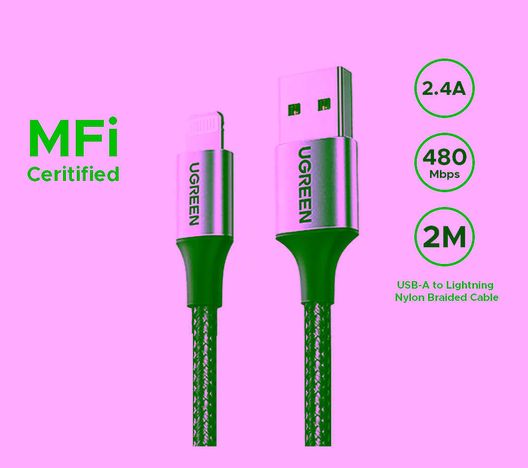 Ugreen 2m lightning cable Sri Lanka, MFi nylon braided