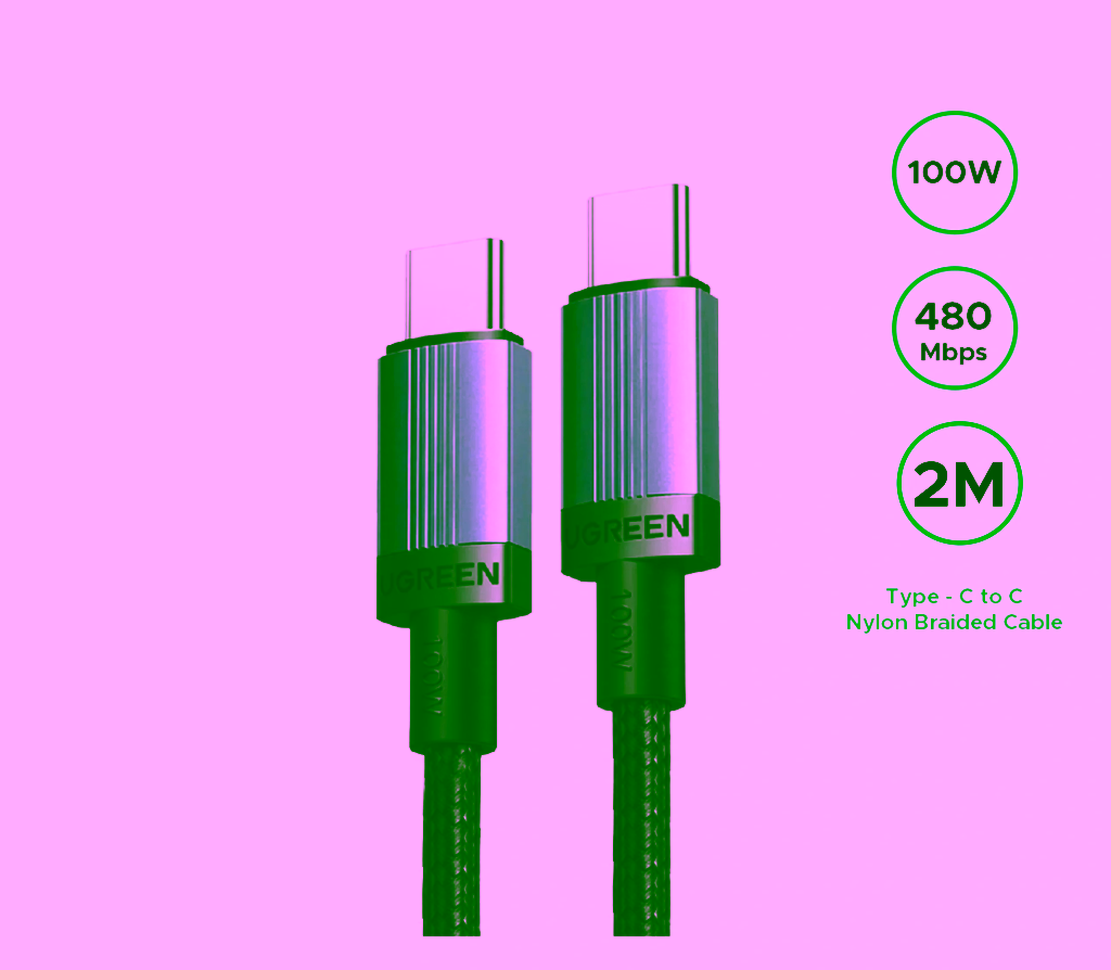 Ugreen 100W Type C cable Sri Lanka, 2m braided USB-C